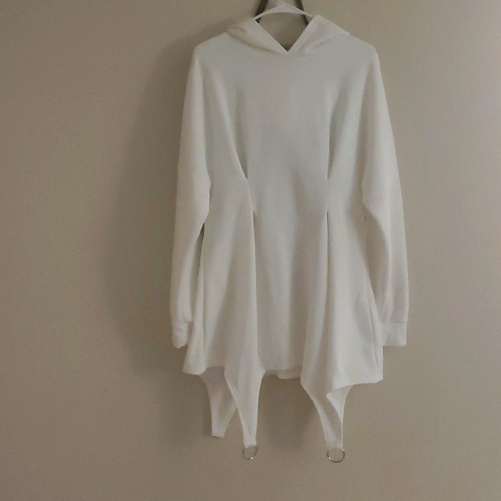 White Asymmetric Hoodie Dress Large